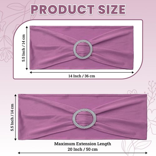 MDS Premium Spandex Chair Sashes - Stretchy Bow Covers with Buckle Slider | 100 Pack - Dusty Pink