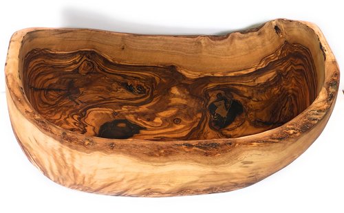ORCHARD HARDWOODS 10" Rustic Oval Artisan Olive Wood Dough Bowl Bread Basket Boat Shaped - Live bark edge. Natural Server for Fruit, Salads, Chips, Popcorn. In Lg 10" or XL 12". (Large 10x5-7x4”)