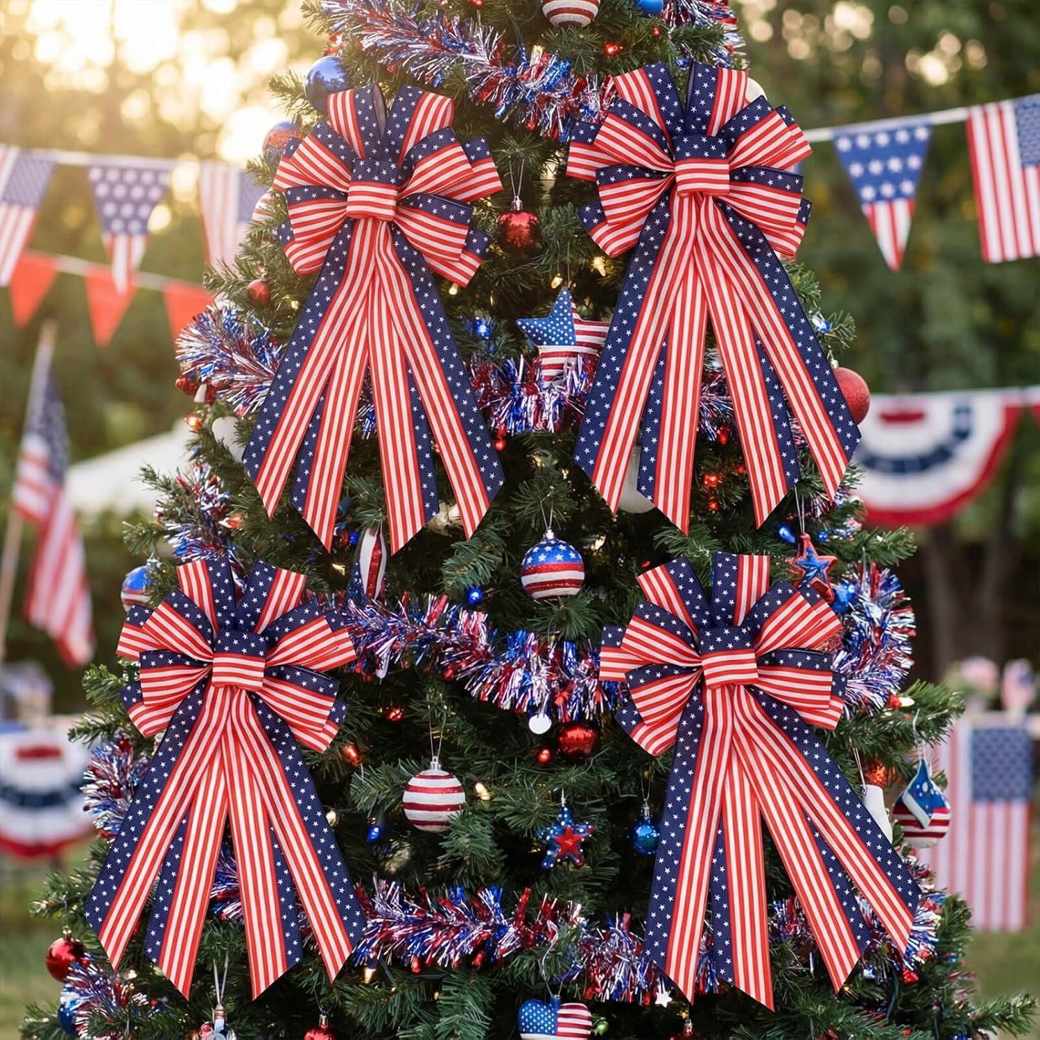 Patriotic Classic Bow - Large 20.87" Red, White & Blue Wired Edge Bow for Wreaths & Front Doors