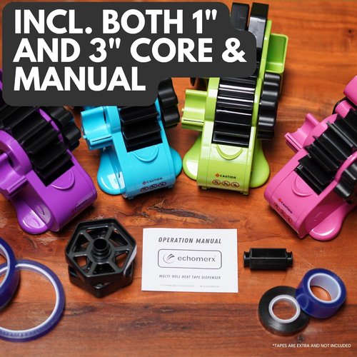Echomerx Tape Dispenser - Multi-Roll Pre-Cut Sublimation & Heat Resistant for Cricut | 1" & 3" Large Core, Blue