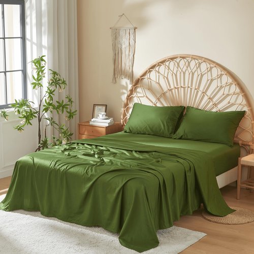 DOZ 100% Long Staple Cotton Sheet Sets, Soft Sateen Weave Cotton, Smooth, Breathable, Cooling Sheets, Hotel Comfort, Durable, 4pc – 2 Pillowcases 1 Fitted 1 Flat (Forest, King)