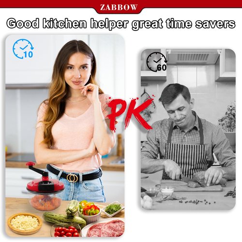 Manual Food Processor,8 Cup Hand Powered Crank Chopper,Mincer Blender with Clear Container,for Vegetables Meat Fruits Onions