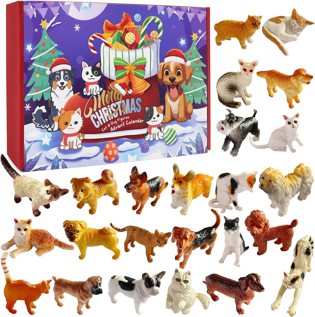 Regine Switzerland Christmas Advent Calendar - 24 Box Countdown with Cat & Dog Figurines for Holiday Decor