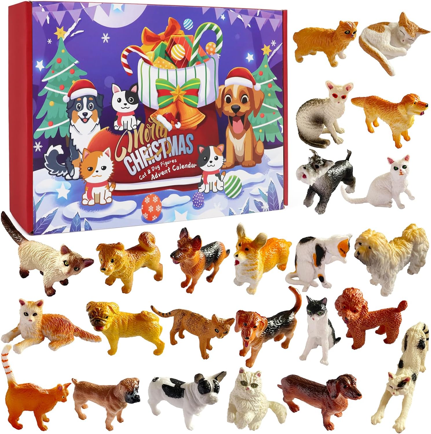 Regine Switzerland Christmas Advent Calendar - 24 Box Countdown with Cat & Dog Figurines for Holiday Decor