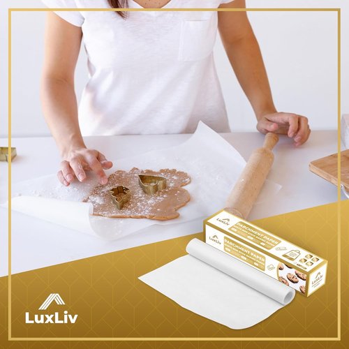 LuxLiv® 12" x 164' Non-Stick White Parchment Paper Roll - Extra-Thick Greaseproof Baking & Cooking Supplies
