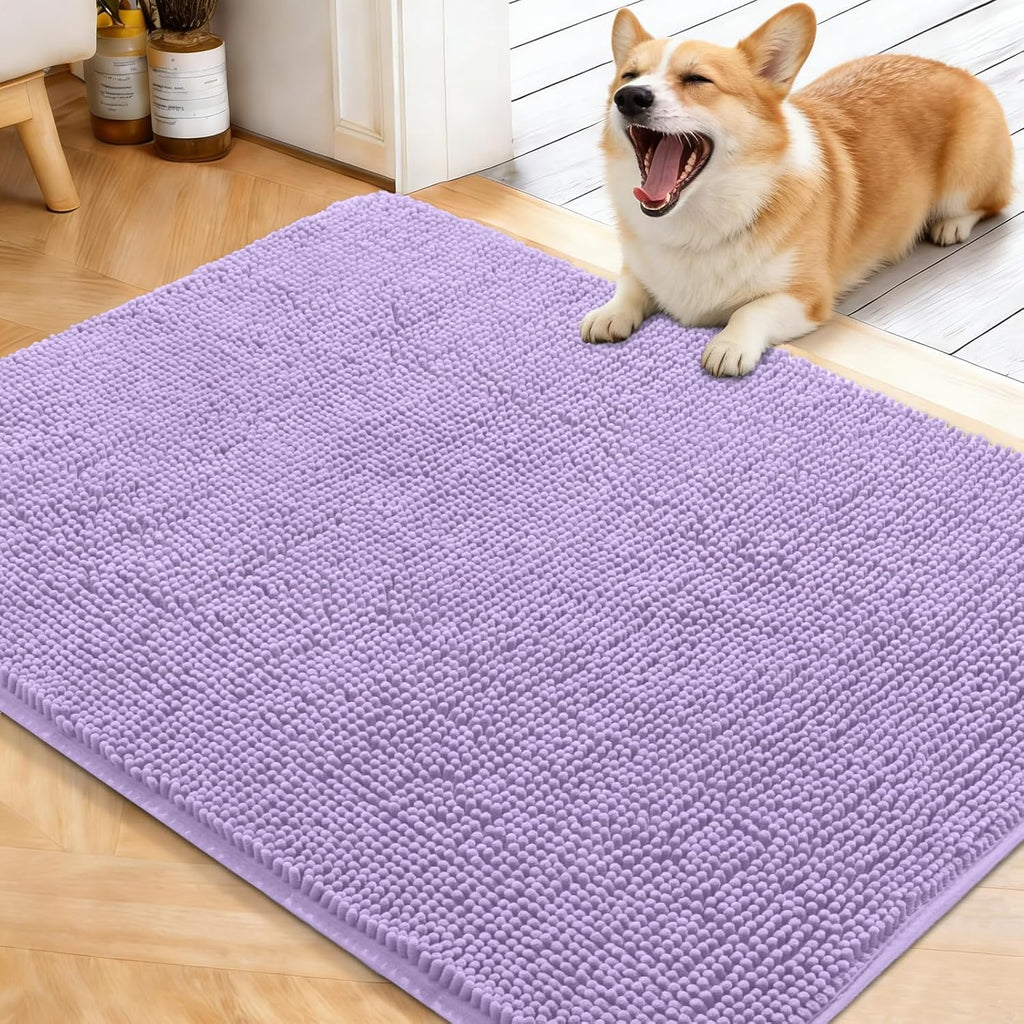 OLANLY Dog Door Mat - Absorbent Non-Slip Washable Doormat for Muddy Paws | 40x32, Quick Dry Chenille, Lavender