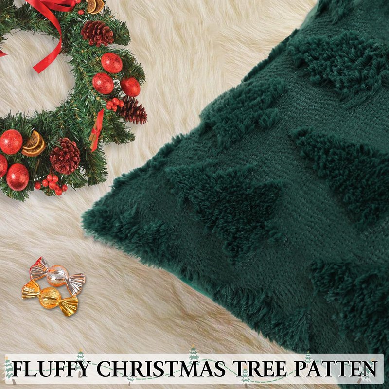 candyfouse Christmas Snow Pillow Covers 18x18 inches 2-Piece Set White Soft Plush Artificial Fur Jacquard Bedroom Sofa Holiday Winter Home Decoration