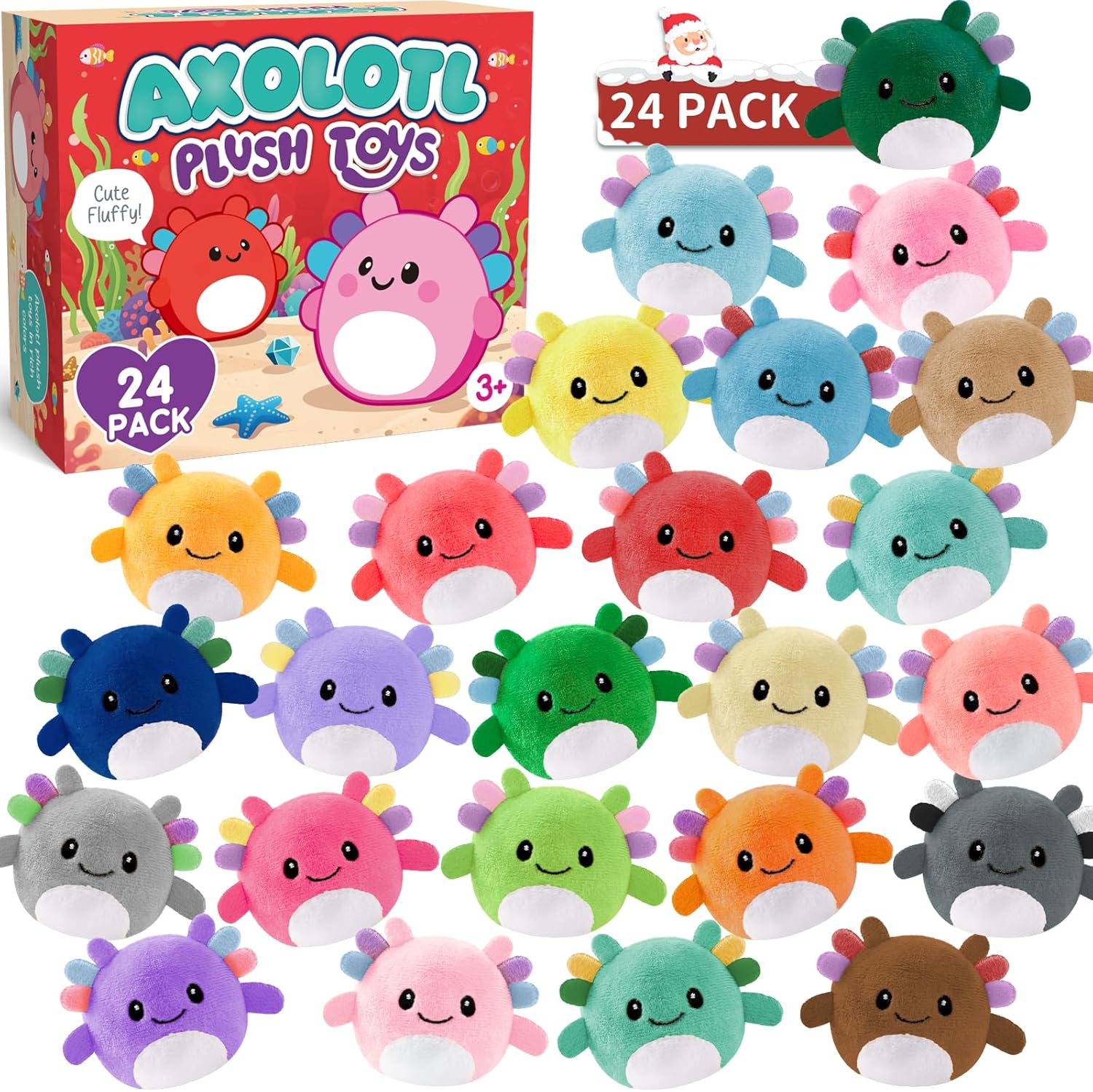 Skiennix Mini Axolotl Plush Toys - 24 Pack Keychains for Kids' Goodie Bags & Classroom Rewards