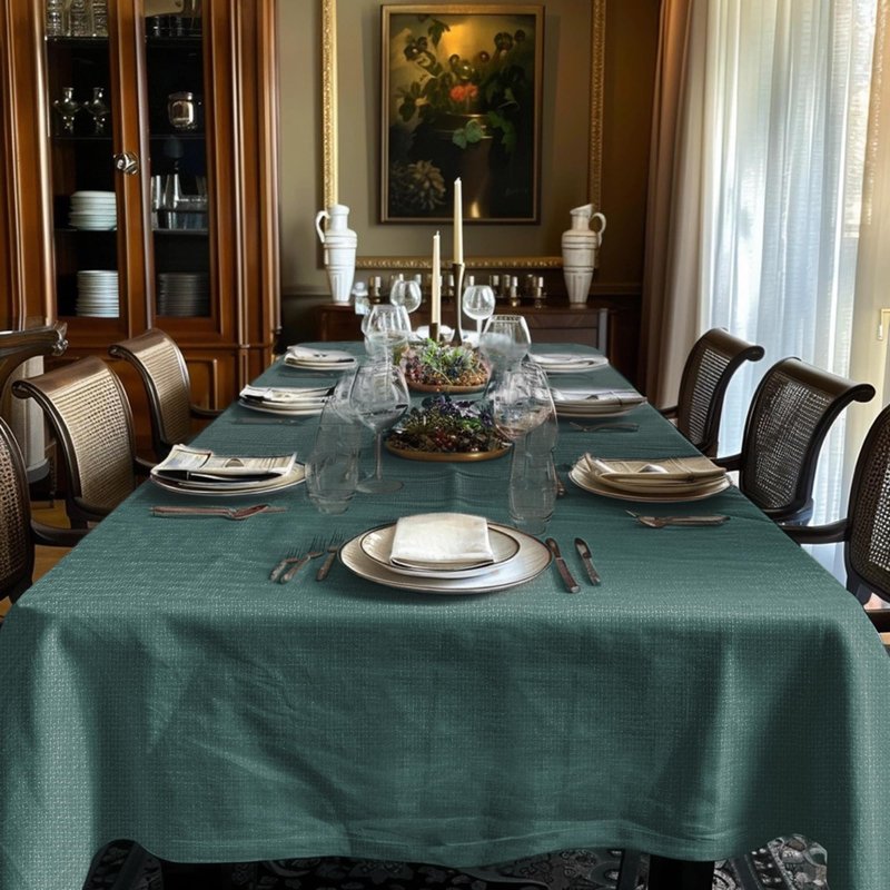 ASHLEY MADDEN Green Linen Tablecloth 60 x 90 | 100% Pure Linen Table Cloth | Perfect Table Linens for Christmas, Thanksgiving, Parties, Everyday | Linen Rectangular Tablecloth