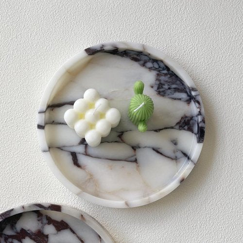 StonePlus Natural Marble Vanity Tray, Perfume Jewelry Tray, Round Ottoman Tray for Drinks, Coffee Table, Home Decorative (Calacatta Violet Purple, 9.84Dx1.18H)
