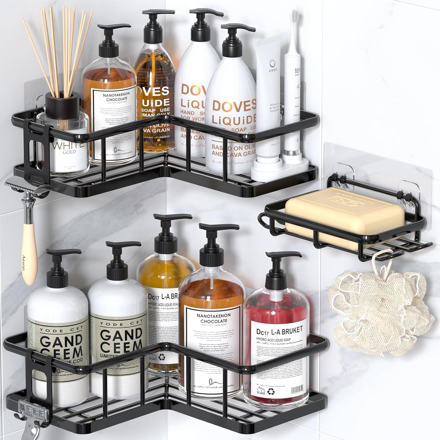 YASONIC 2-Tier Shower Caddy - Space-Saving Hanging Organizer | 3-Pack Corner Storage Solution