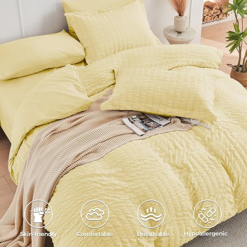 HYMOKEGE Twin XL Comforter Set - 5-Piece Seersucker Luxury Bedding Set for All Seasons | Yellow