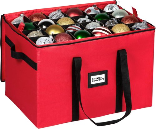 Christmas Ornament Storage Container - Large Organizer Bin with Adjustable Dividers for Up to 96 Ornaments