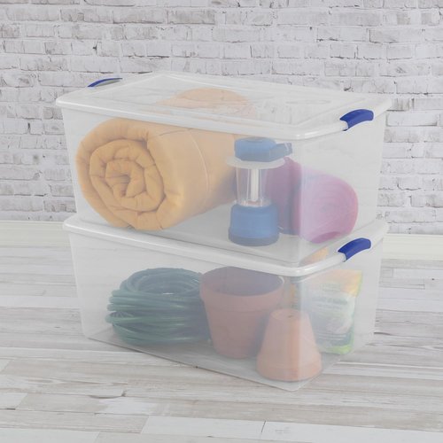Heavy Duty 105 Quart Clear Plastic Storage Bins by [Brand Name] - 2 Pack with Lids & Blue Latches for Home Organization