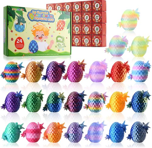 EIMONEY 3D Printed Dragon Egg Advent Calendar - 24PCS Realistic Movable Dragons | Multicolor Fun for All Ages