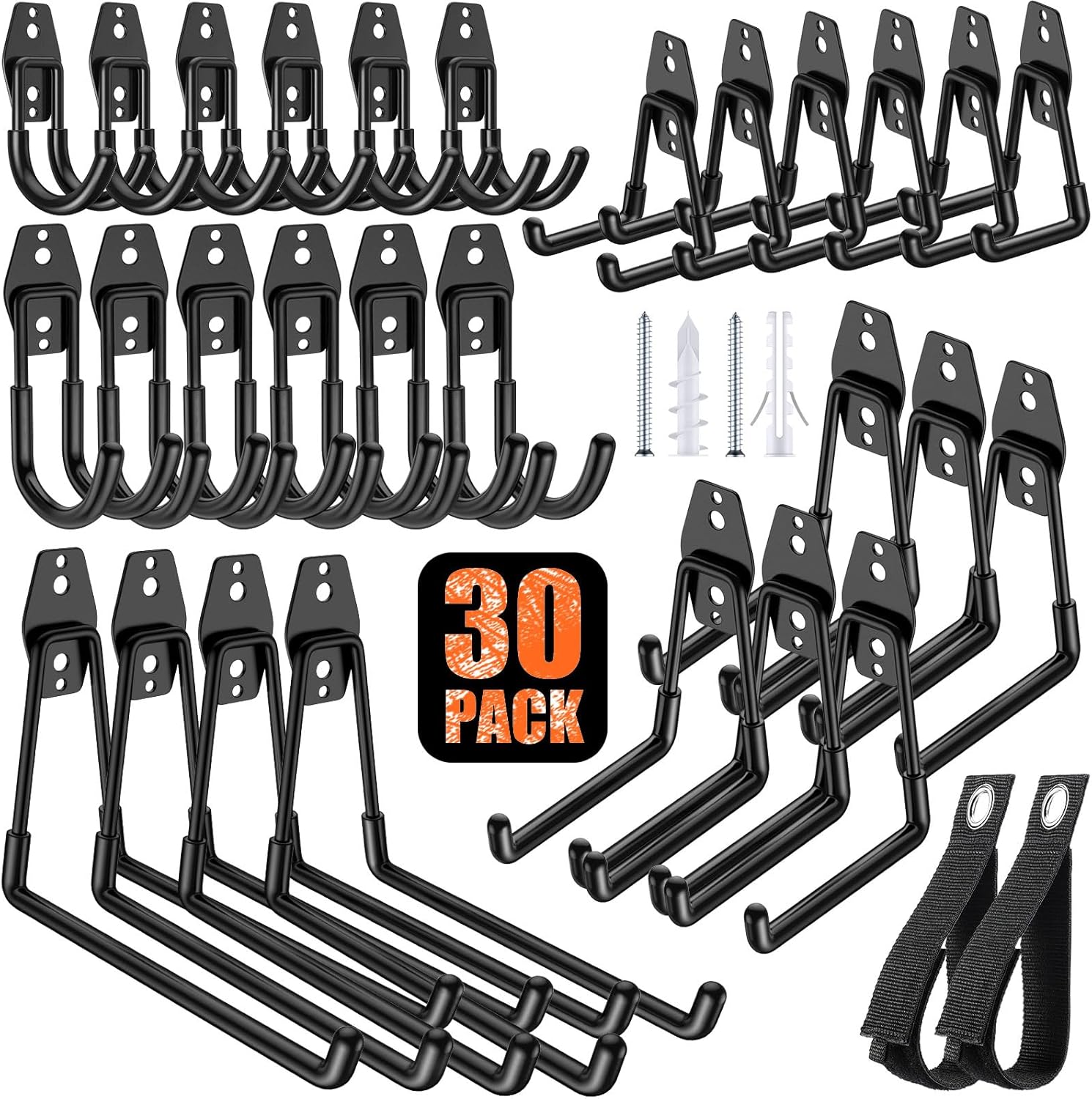Skiennix Heavy Duty Garage Hooks - Solid Steel Wall Mount Hangers with Anti-Slip Coating | 30 Pack for Organizing Tools