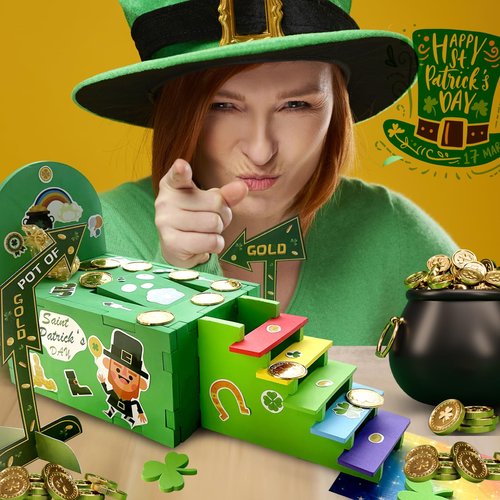 TEINSONET St Patrick's Day Leprechaun Trap Kit - St. Patricks Day Decorations Leprechaun Trap Crafts Kit for Kids St Patricks Day Party Supplies (EVA AUTO Trap)