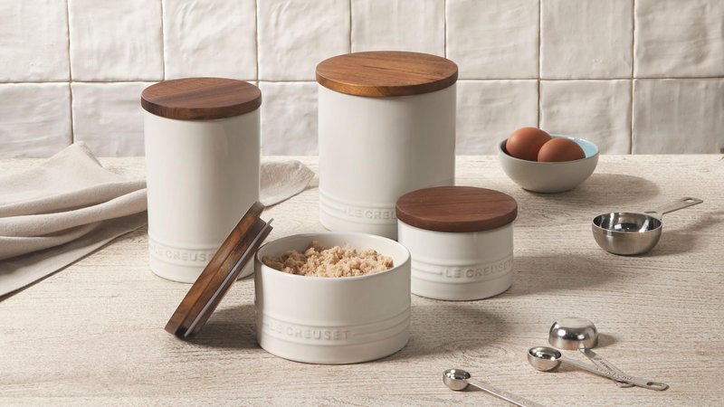 Le Creuset Signature Large Salt Cellar and Storage Canister with Wood Lid, 26 oz., White