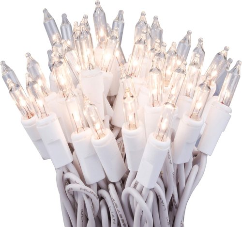 612 Vermont Clear Christmas Lights - 100 Bulbs on White Wire, UL Approved for Indoor/Outdoor Use, 18ft Length