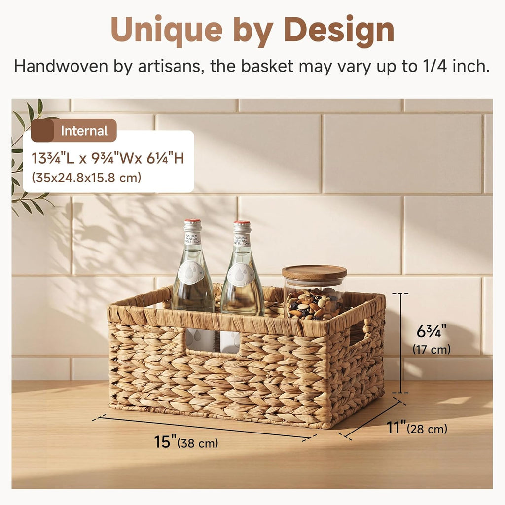 StorageWorks Large Wicker Storage Basket - Water Hyacinth with Built-in Handles | Perfect for Organizing