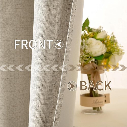 MIULEE 100% Blackout Linen Curtains - Thermal Insulated Grommet Drapes for Bedroom & Living Room | 52 x 72 Inch (2 Panels)
