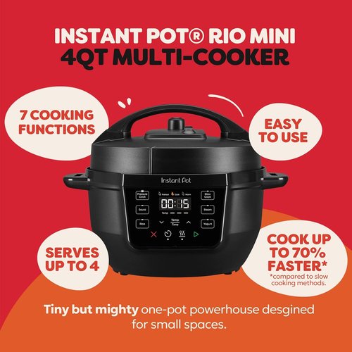 Instant Pot 4QT RIO Mini 7-in-1 Multi-Cooker - Pressure Cooker, Slow Cook, Sauté, Black, 4 Quarts