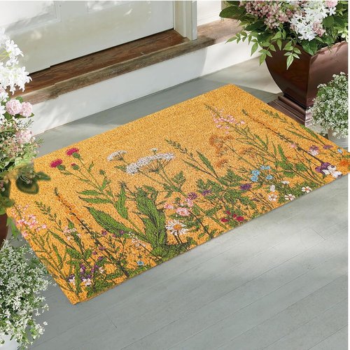 FYSUIMU Vintage Wildflower Coir Doormat - Non-Slip Retro Floral Welcome Mat | 16.5 x 29 Inch