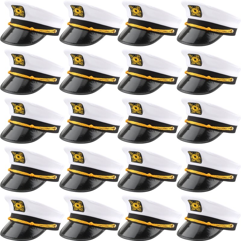 SGBETTER 20 Pack Captain Hats Adjustable White Sailors Navy Yacht Hats for Halloween Cruise Line Captain Theme Party Cosplay Costume Accessory