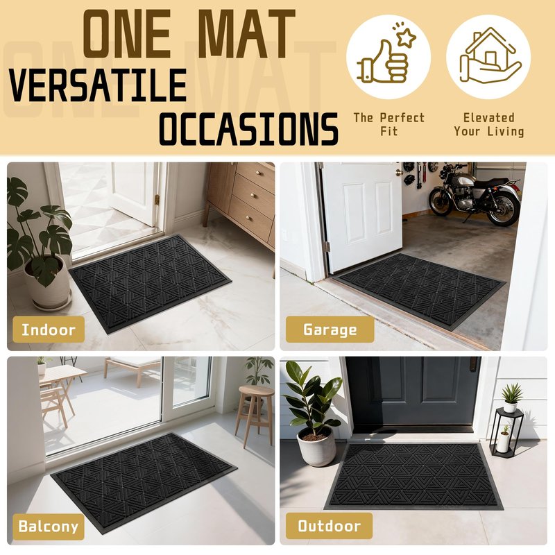 Yimobra Extra Large Door Mat 60x36, All-Weather Waterproof Non-Slip Welcome Matt Outdoor, Heavy Duty Non Slip Doormat for Entryway for Patio and Garage Indoor, Easy Clean, Black