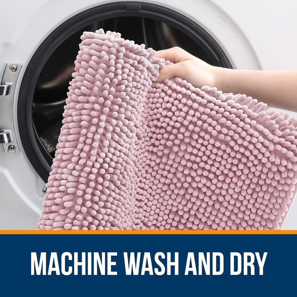 OLANLY Bath Rugs - Extra Soft Chenille, Quick-Dry & Machine Washable - 34x21 Dusty Rose