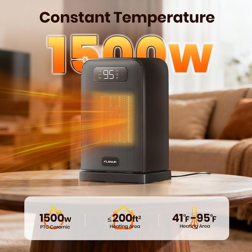 FLANUR 1500W Space Heater - Compact Indoor Desk Heater with Remote, Thermostat & 12H Timer | Oscillating Black Design