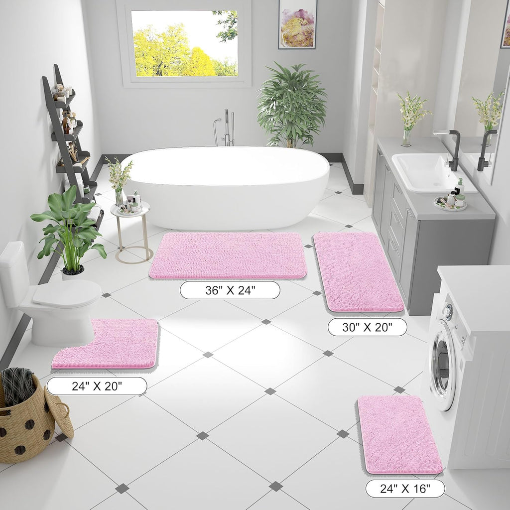 OLANLY Bathroom Runner Rugs - Extra Soft Absorbent Chenille | Quick-Dry Rubber Backing, 47x20, Pink