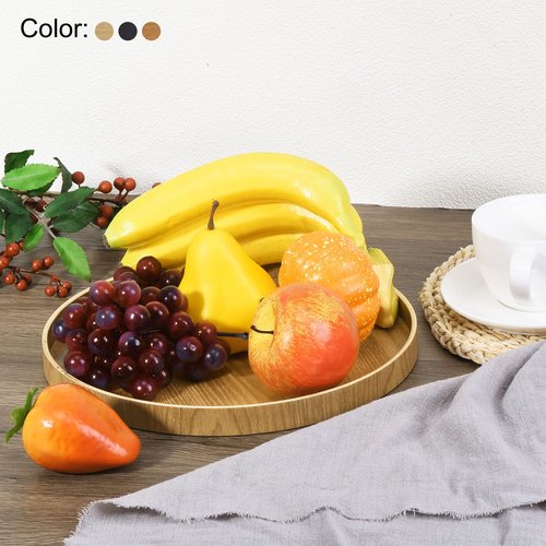 PATIKIL Wood Serving Tray 12 Inch, Round Decorative Platter for Home Decor Kitchen Table Candle Holder, Black
