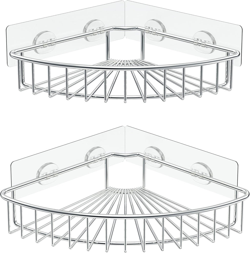 SMARTAKE Corner Shower Caddy - Wall Mounted SUS304 Stainless Steel Shelf | 2-Pack Storage Organizer (Silver)
