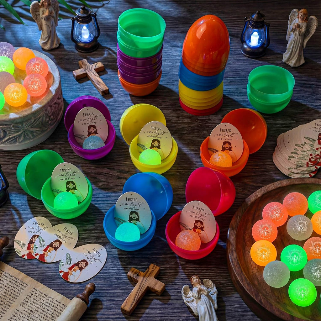 Wettarn 24-Piece Christian Easter Egg Set - Glow in The Dark Bouncy Balls & Cards | Perfect for Easter Baskets