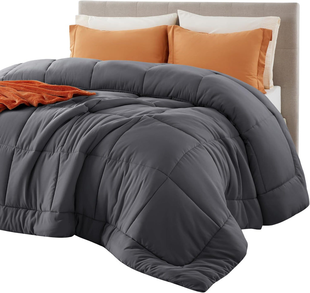 Bedsure Comforter Duvet Insert - All-Season Quilted Down Alternative Blanket, Dark Grey, Queen Plus 90x90 Inches