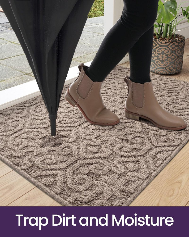 DEXI Front Door Mat Indoor Entrance, 3x5 Non Slip Entryway Doormat Dirt Trapper, Absorbent Entry Mats for Inside House, Patio, Porch, Light Beige