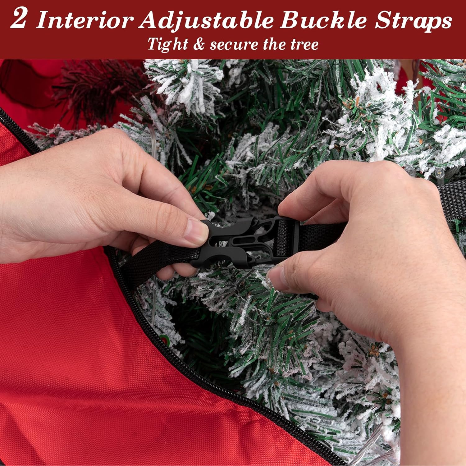 Skiennix Heavy Duty Christmas Tree Bag - 7.5 FT with Dual Zippers & Reinforced Handles | Large Red Capacity