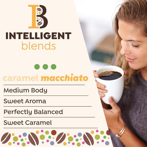 Intelligent Blends Caramel Macchiato Coffee Pods - Medium Roast, 100% Arabica, 100 Count | Compatible with Keurig K Cups