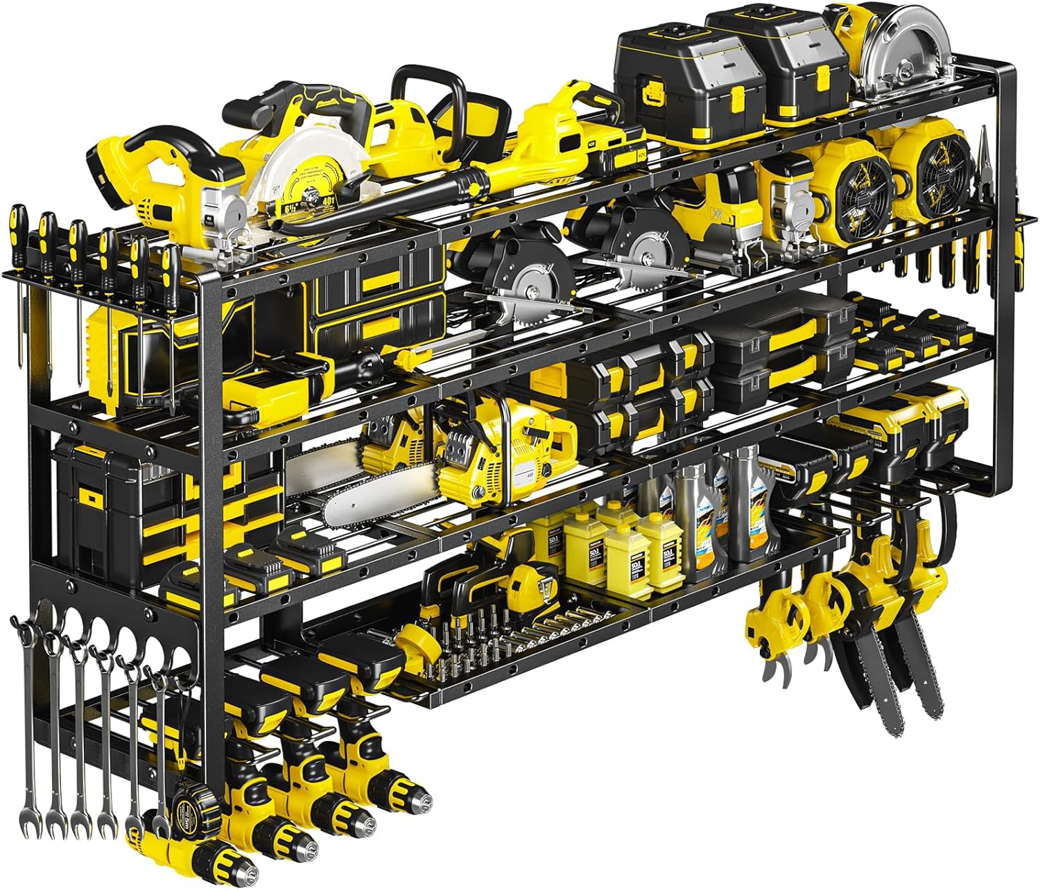 POKIPO Heavy-Duty Power Tool Organizer - Extra Large 64" Wall Mount Rack with 8 Drill Holders | 1000 lbs Capacity