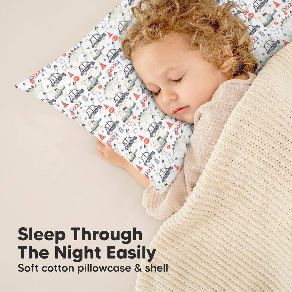 My Little Dreamy Toddler Pillow - Soft & Breathable Organic Cotton Travel Pillow | 13x18, Dino Patrol Design for Ages 2-5