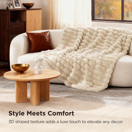 Bedsure GentleSoft Faux Fur Throw Blanket - Luxuriously Fluffy & Warm 750GSM Winter Blanket | Beige, 50x70 Inches