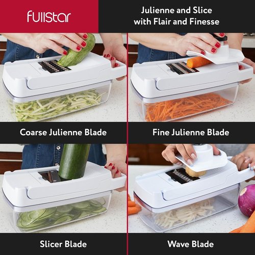Fullstar Vegetable Chopper & Mandoline Slicer - 9-in-1 Kitchen Food Chopper with Container & Grater (White)