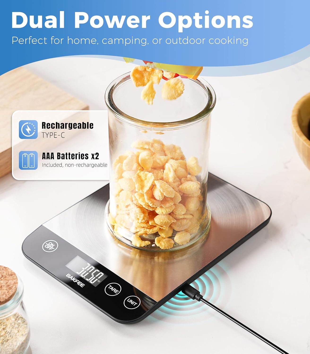 Skiennix Food Scale - 33lb Rechargeable Kitchen Scale with USB Charging | High Accuracy in Grams & Ounces, Black