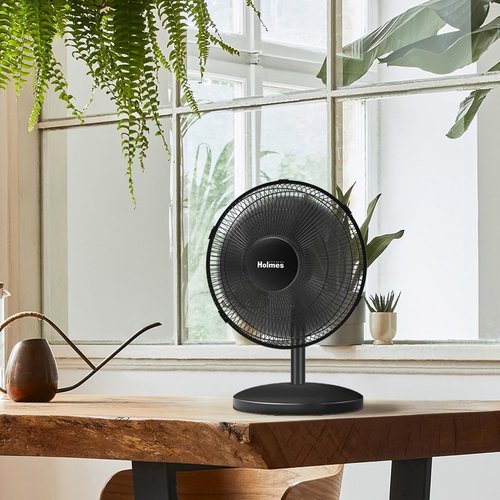 Holmes 12-Inch Oscillating Table Fan - 3 Speeds, 75° Wide Angle, Quiet Operation | Adjustable Tilt, Black