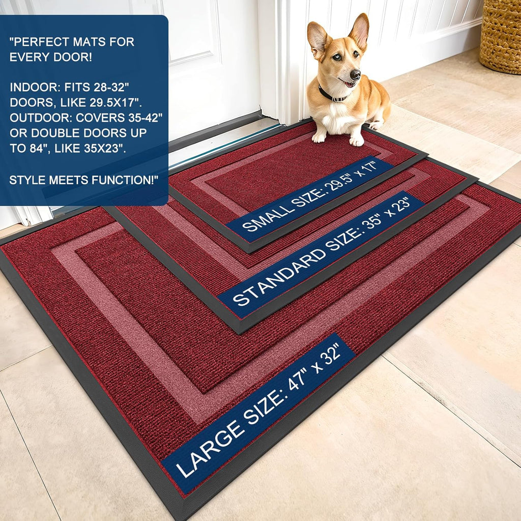 OLANLY Waterproof Front Door Mat - All-Season Indoor/Outdoor Doormat, Easy Clean, 33x21, Wine Red