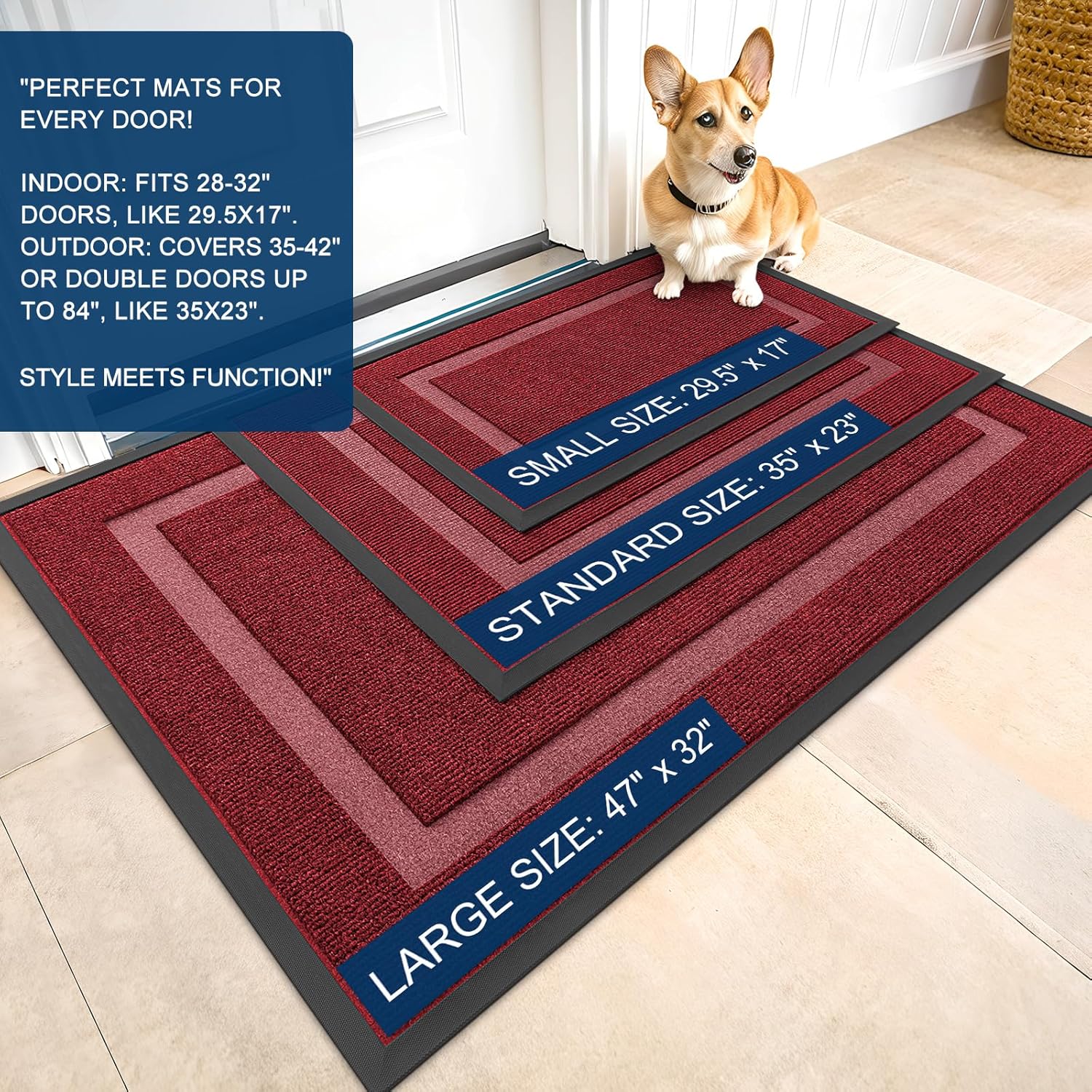 OLANLY Waterproof Front Door Mat - All-Season Indoor/Outdoor Doormat, Easy Clean, 33x21, Wine Red