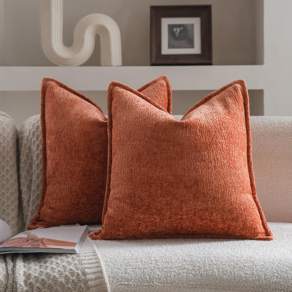 Neelvin Orange Chenille Decorative Throw Pillow Covers 18x18 inch Set of 2 Pillowcase Cushion Case for Bed Sofa Couch