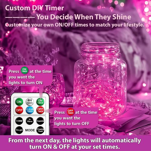 HXWEIYE 6 Pack Rechargeable Fairy Lights - Battery Operated with Remote & DIY Timer | 7ft 20LED Mini Twinkle String Lights for Weddings, Parties & Home Decor (Pink)