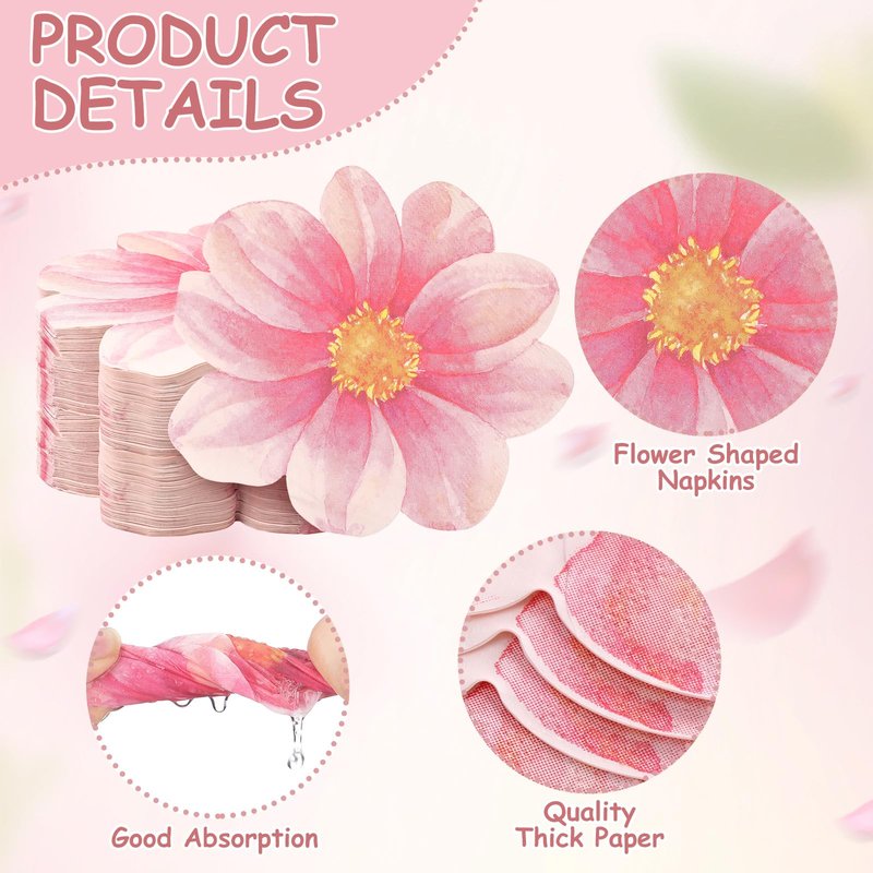 Qilery 100 Pcs Flower Shaped Napkins Disposable Floral Paper Napkins 4 Style Floral Shaped Cocktail Towel Tulip Lunch Dinner Towel for Tableware Wedding Bridal Baby Shower Tea Birthday Party(Classic)